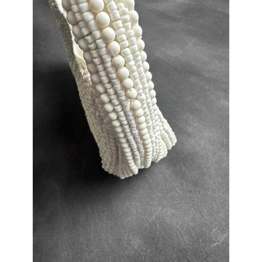 Antik Kraft White Beaded Handbag Mini Hobo Bag Bridal Coquette Y2K Boho Chic